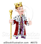 Vector Illustration of a Happy Brunette White King Giving a Thumb up and Holding a Gold Staff by AtStockIllustration