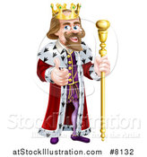 Vector Illustration of a Happy Brunette White King Giving a Thumb up and Holding a Gold Staff by AtStockIllustration