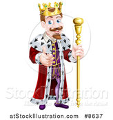 Vector Illustration of a Happy Brunette White King Giving a Thumb up and Holding a Gold Staff by AtStockIllustration