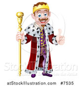 Vector Illustration of a Happy Brunette White King Giving a Thumb up and Holding a Staff by AtStockIllustration