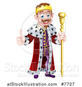 Vector Illustration of a Happy Brunette White King Giving a Thumb up and Holding a Staff by AtStockIllustration