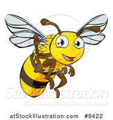 Vector Illustration of a Happy Cartoon Bee Flying and Waving by AtStockIllustration