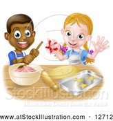 Vector Illustration of a Happy Cartoon Black Boy with White Girl Baking Cookies Together by AtStockIllustration