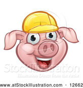 Vector Illustration of a Happy Cartoon Pig Mascot Wearing a Bright Yellow Hard Hat by AtStockIllustration