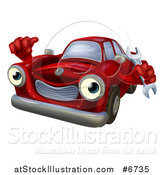 Vector Illustration of a Happy Cartoon Red Car Character Holding a Wrench and Thumb up by AtStockIllustration