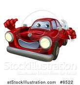 Vector Illustration of a Happy Cartoon Red Car Character Mechanic Holding a Wrench and Thumb up by AtStockIllustration