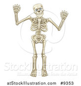 Vector Illustration of a Happy Cartoon Skeleton Character Waving or Dancing by AtStockIllustration