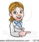 Vector Illustration of a Happy Cartoon White Female Scientist Pointing Finger by AtStockIllustration