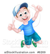 Vector Illustration of a Happy Caucasian Boy Jumping and Giving Two Thumbs up by AtStockIllustration