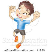 Vector Illustration of a Happy Caucasian Boy Smiling and Jumping into the Air by AtStockIllustration