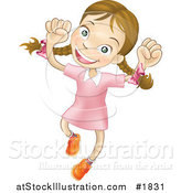 Vector Illustration of a Happy Caucasian Girl Smiling and Jumping into the Air by AtStockIllustration
