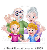 Vector Illustration of a Happy Caucasian Grandparents and Grandchildren Waving by AtStockIllustration
