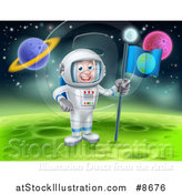 Vector Illustration of a Happy Caucasian Male Astronaut Planting an Earth Flag on a Foreign Planet by AtStockIllustration