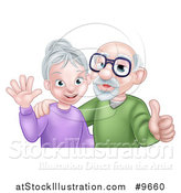 Vector Illustration of a Happy Caucasian Senior Couple Waving and Giving a Thumb up by AtStockIllustration