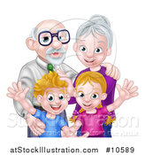 Vector Illustration of a Happy Caucasian Senior Man and Woman with Their Grandchildren by AtStockIllustration