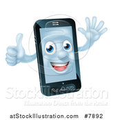 Vector Illustration of a Happy Cell Phone Character Waving and Giving a Thumb up by AtStockIllustration