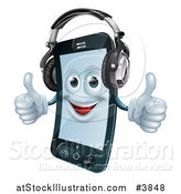 Vector Illustration of a Happy Cell Phone Mascot Wearing Headphones and Holding Two Thumbs up by AtStockIllustration