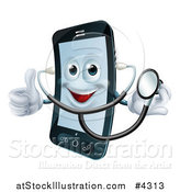 Vector Illustration of a Happy Cell Phone Wearing a Stethoscope and Holding a Thumb up by AtStockIllustration