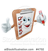 Vector Illustration of a Happy Checklist Clipboard Mascot Holding a Thumb up and a Pencil by AtStockIllustration