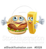 Vector Illustration of a Happy Cheeseburger and French Fry Holding Thumbs up by AtStockIllustration