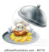 Vector Illustration of a Happy Cheeseburger Chef Holding Two Thumbs up on French Fries in a Platter by AtStockIllustration