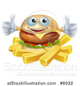 Vector Illustration of a Happy Cheeseburger Holding Two Thumbs up over French Fries by AtStockIllustration