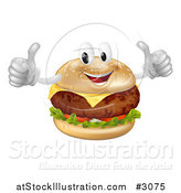 Vector Illustration of a Happy Cheeseburger Mascot Holding Two Thumbs up by AtStockIllustration