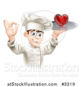 Vector Illustration of a Happy Chef Gesturing Ok and Holding a Heart on a Platter by AtStockIllustration