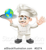 Vector Illustration of a Happy Chef Holding a Globe on a Platter by AtStockIllustration