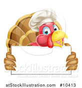 Vector Illustration of a Happy Chef Turkey Bird Holding a Blank Sign Board by AtStockIllustration