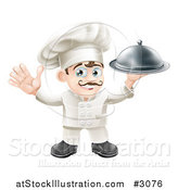 Vector Illustration of a Happy Chef Waving and Holding up a Platter by AtStockIllustration