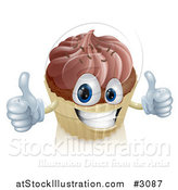 Vector Illustration of a Happy Chocolate Frosted Cupcake Holding Two Thumbs up by AtStockIllustration