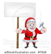 Vector Illustration of a Happy Christmas Santa Claus Carpenter Holding a Hammer and Blank Sign 5 by AtStockIllustration