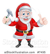 Vector Illustration of a Happy Christmas Santa Claus Carpenter Holding a Hammer and Giving a Thumb up 3 by AtStockIllustration