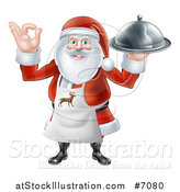 Vector Illustration of a Happy Christmas Santa Claus Chef Gesturing Ok and Holding a Food Cloche Platter by AtStockIllustration