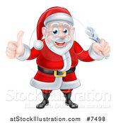 Vector Illustration of a Happy Christmas Santa Claus Giving a Thumb up and Holding an Adjustable Wrench by AtStockIllustration