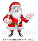Vector Illustration of a Happy Christmas Santa Claus Giving a Thumb up and Presenting to the Right by AtStockIllustration
