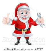 Vector Illustration of a Happy Christmas Santa Claus Holding a Wrench and Giving a Thumb up by AtStockIllustration