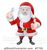 Vector Illustration of a Happy Christmas Santa Claus Holding an Adjustable Wrench and Giving a Thumb up 2 by AtStockIllustration