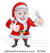 Vector Illustration of a Happy Christmas Santa Claus Holding an Adjustable Wrench and Giving a Thumb up by AtStockIllustration