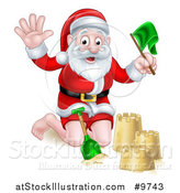 Vector Illustration of a Happy Christmas Santa Claus Making a Sand Castle by AtStockIllustration