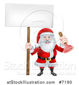 Vector Illustration of a Happy Christmas Santa Claus Plumber Holding a Plunger and Blank Sign 2 by AtStockIllustration