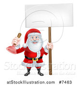 Vector Illustration of a Happy Christmas Santa Claus Plumber Holding a Plunger and Blank Sign 4 by AtStockIllustration