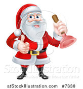 Vector Illustration of a Happy Christmas Santa Claus Plumber Holding a Plunger and Giving a Thumb up 2 by AtStockIllustration