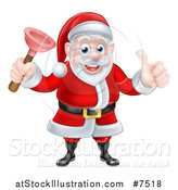 Vector Illustration of a Happy Christmas Santa Claus Plumber Holding a Plunger and Giving a Thumb up 3 by AtStockIllustration