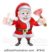 Vector Illustration of a Happy Christmas Santa Claus Plumber Holding a Plunger and Giving a Thumb up by AtStockIllustration