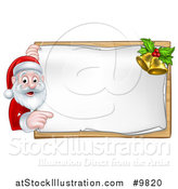 Vector Illustration of a Happy Christmas Santa Claus Pointing Around a Sign with Bells by AtStockIllustration