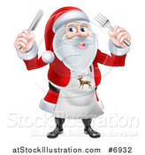 Vector Illustration of a Happy Christmas Santa Claus Wearing an Apron and Holding Silverware by AtStockIllustration