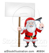 Vector Illustration of a Happy Christmas Santa Claus Window Washer Holding a Blank Sign and Squeegee by AtStockIllustration