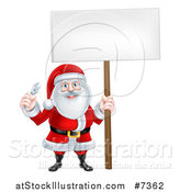 Vector Illustration of a Happy Christmas Santa Holding an Adjustable Wrench and Blank Sign 2 by AtStockIllustration